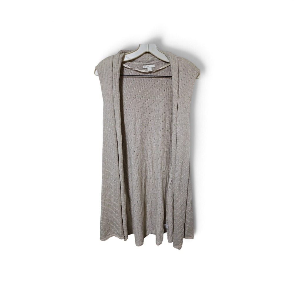 Cato Pointelle Knit Open Front Longline Vest Beige Sleeveless Cardigan 0525